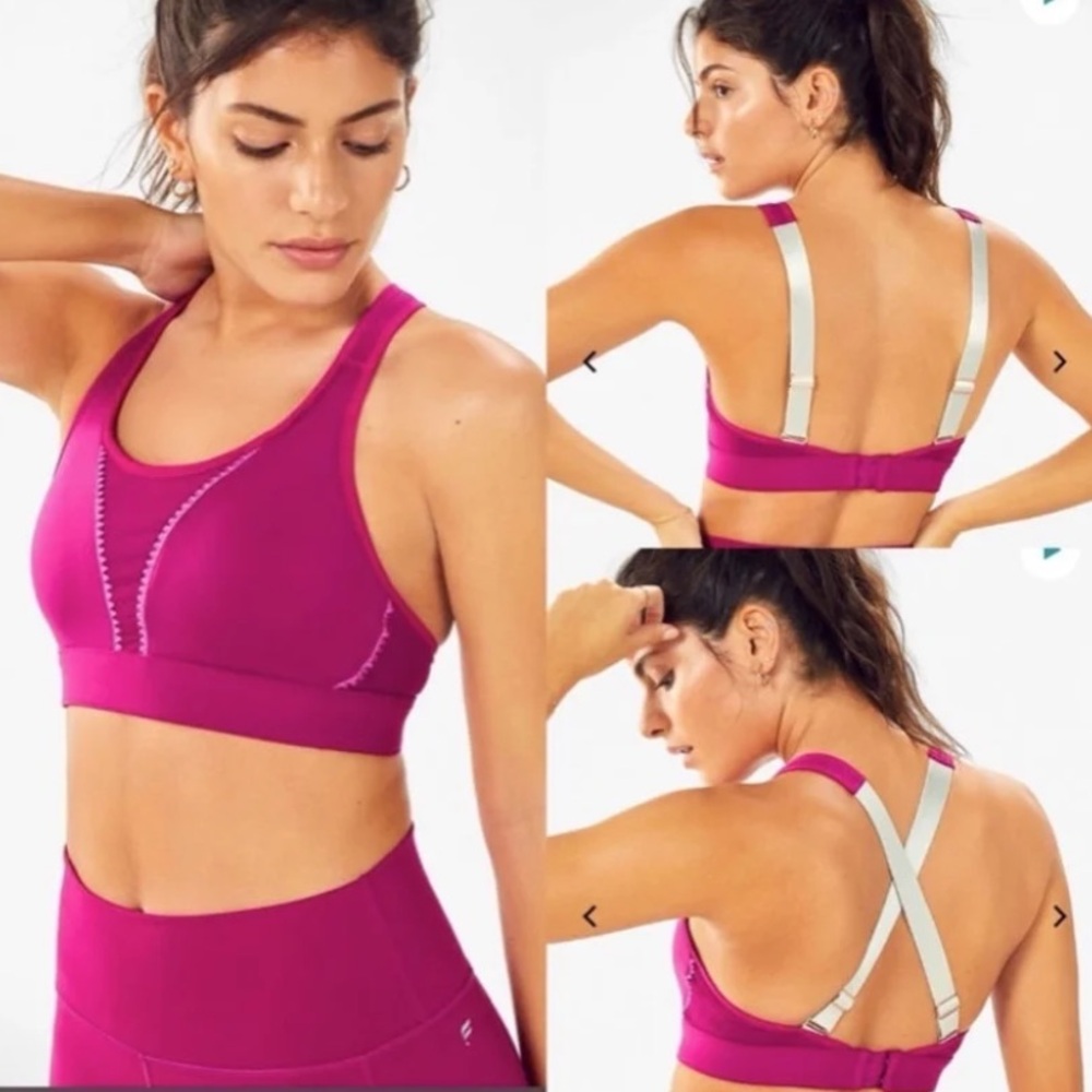 Fabletics Zoe High-Impact Sports Bra III in Raspberry/Ice Grey